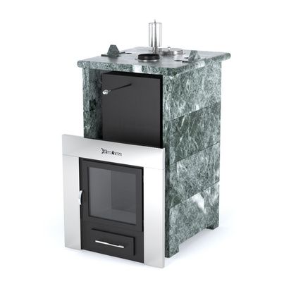 Газовая печь для бани ИзиСтим «Сочи» в трёхстороннем кожухе из змеевика в Анапе