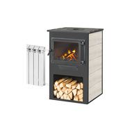 Печь-камин Этна (Панорама) с плитой и т/о беж. 9 кВт (150 кв.м)