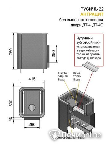 Дровяные печи-каменки Везувий Русичъ Антрацит 22 (ДТ-4) без выноса в Анапе