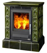 Печь-камин ABX Helvetia LP, кафельный цоколь, каф.верх. плита, зеленая