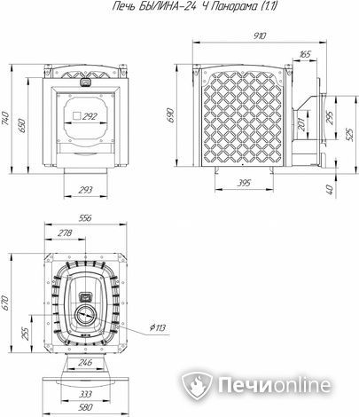 Дровяная банная печь Теплодар Былина-24 Ч Панорама (1.1) в Анапе