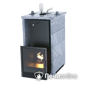 Газовая печь для бани ИзиСтим «Сочи» в трёхстороннем кожухе из талькохлорита в Анапе