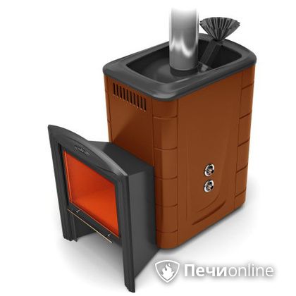 Дровяная банная печь TMF Гейзер 2014 Inox Витра с теплообменником терракота в Анапе