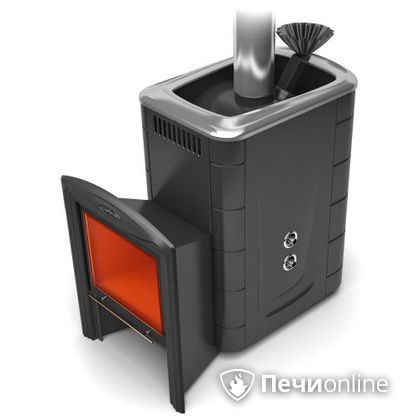 Дровяная банная печь TMF Гейзер 2014 Inox Витра с теплообменником антрацит в Анапе