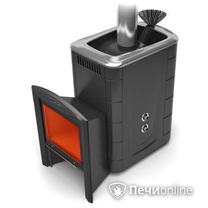 Дровяная банная печь TMF Гейзер 2014 Carbon Витра с теплообменником антрацит в Анапе