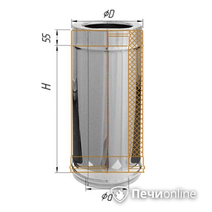 Сэндвич труба Феррум Дымоход утепленный 0.5/оцинкованный d-200/280 L=0.5м по воде. aisi в Анапе